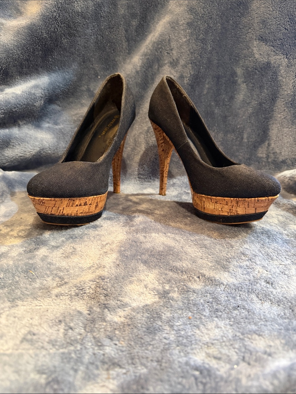 Wild Diva Black Platform Cork High Heels